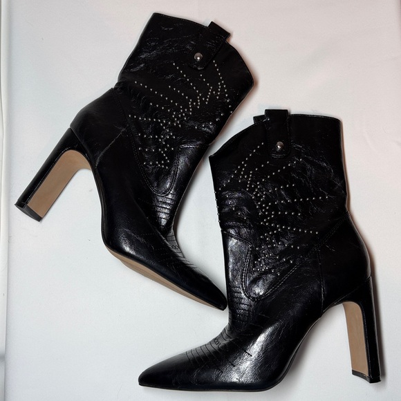 Jessica Simpson Black Bazil Studded Silver Western Pointed Toe Booties 7 - Picture 3 of 8
